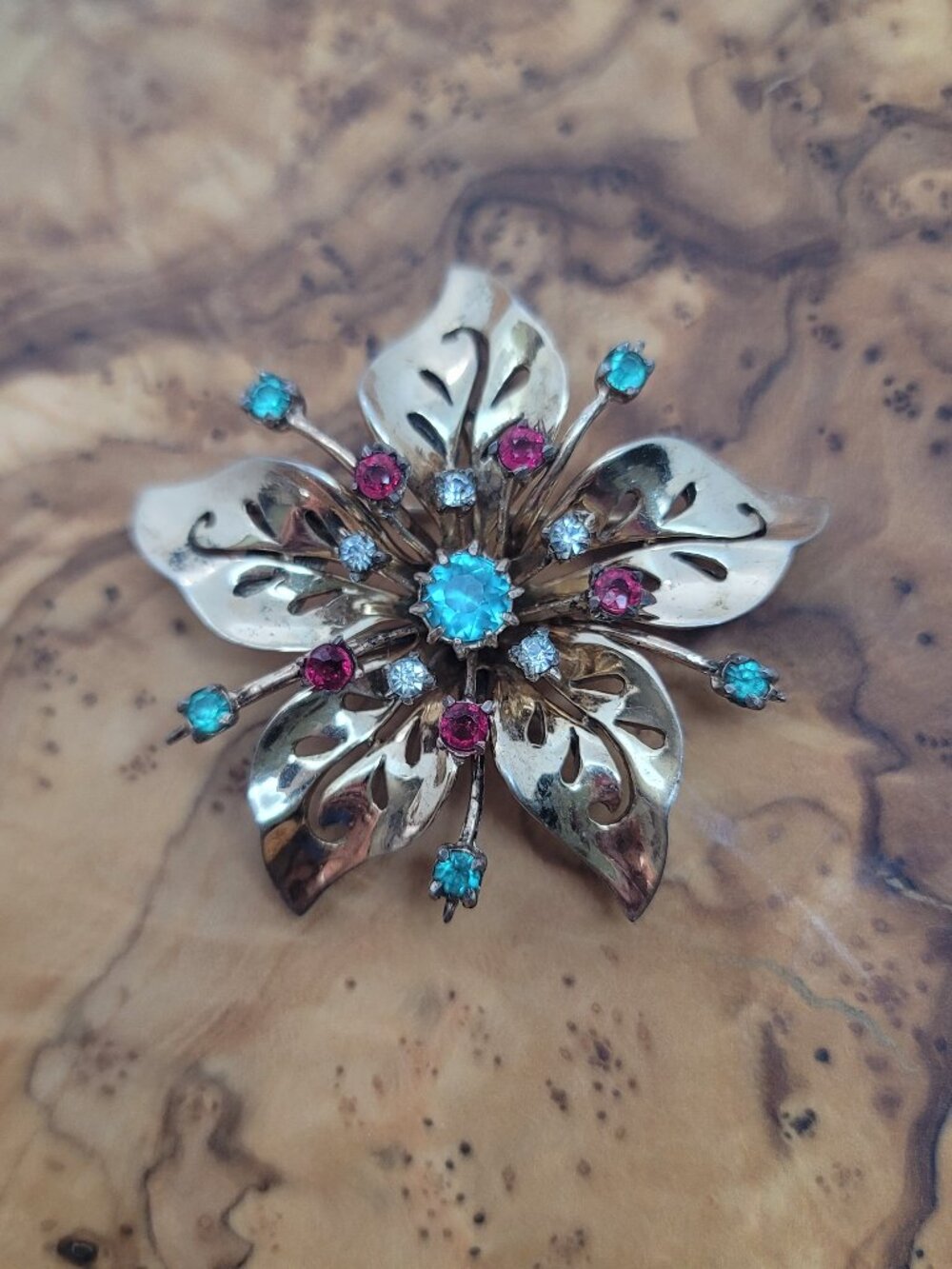 Rare/HTF Vintage Sterling & Rhinestone Flower Brooch/Pendant by Adolph Katz